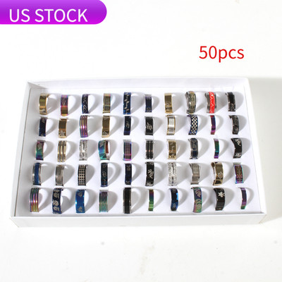 50pcs Bulk Lot Mixed STAINLESS STEEL Rings Girl Fashion Wedding Ring Wholesale