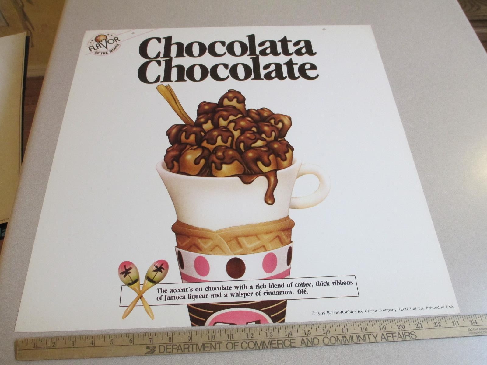 Baskin Robbins Helado 1985 Chocolata Chocolate Cono Jamoca Letrero 2S-H