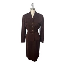 1940's 1950's Vintage Deep Chocolate Brown Wool Gabardine Suit Lilli Ann Style