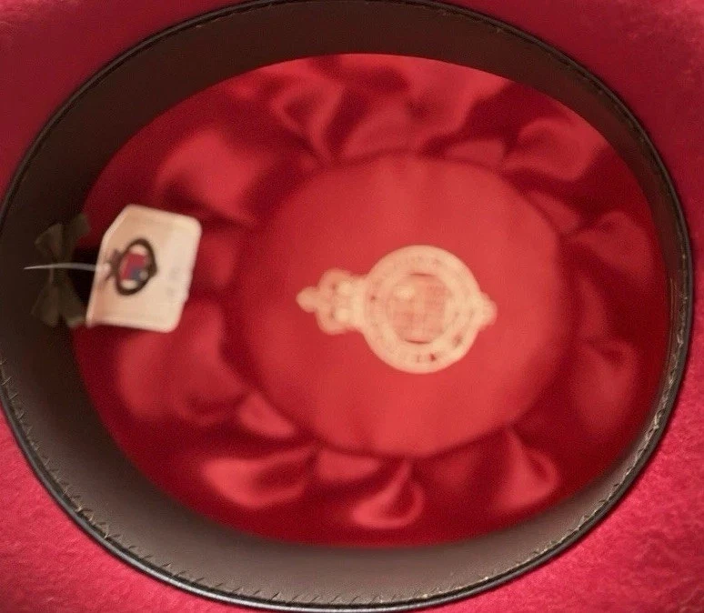 Sombrero Derby Bowler Rojo De Colección - Sombrero de Fieltro Lana Satinado Foto 3 de 4