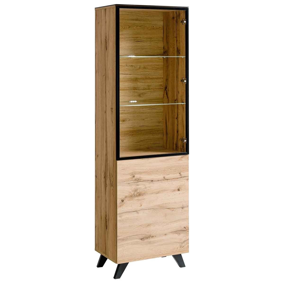 Vitrine LED Thin noire et bois de 197cm pour salon moderne