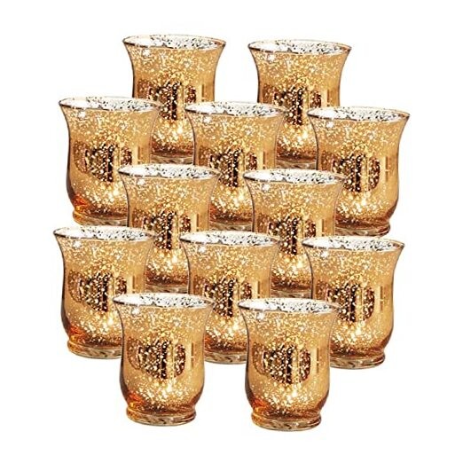 12 Pack 2-Inch Round Gold Glass Votive Tealight Holders