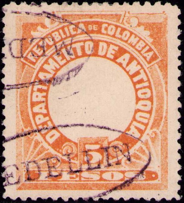 COLOMBIA - ANTIOQUIA - 5p CENTER OMITTED - MEDELLIN CANCEL - 1896 RRRR