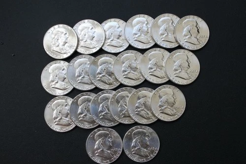 BU 1963 90% Silver Franklin Half Dollars - Roll of 20 - $10 Face Value