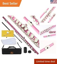 Closed Hole C Flute With Case, Tuning Rod and Cloth and Gloves, Light pink