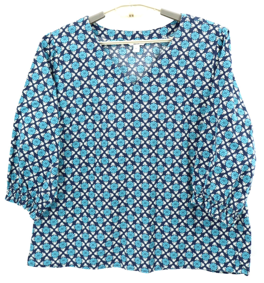 NEW CROFT & BARROW Women's Cotton Blouse 3/4 Sleeve Geometric Multicolor XXL