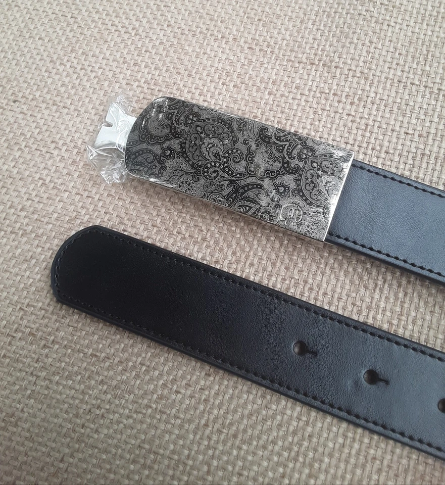 Cinturón cosido negro Robert Graham Malamocco talla 38 para hombre con hebilla de placa Paisley Foto 3 de 4