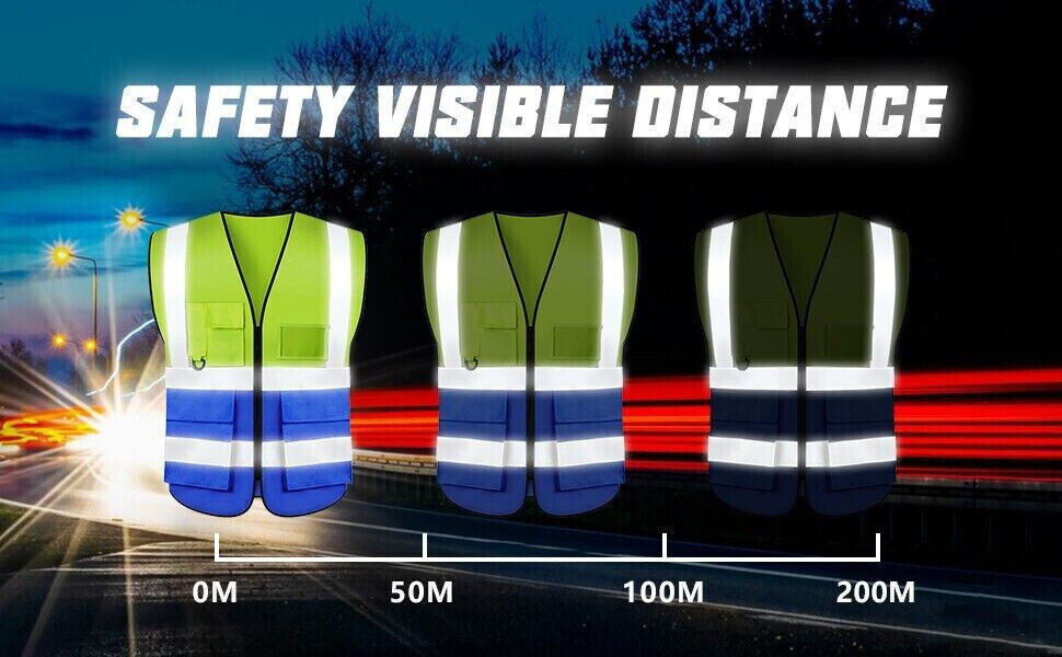 HI VIS VIZ VEST HIGH VISIBILITY WORK WAISTCOAT WITH PHONE & ID POCKETS ...