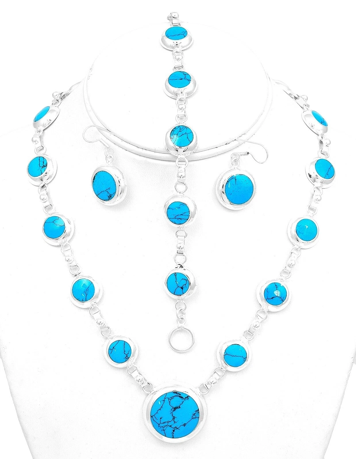 Chapado En Plata Turquesa juegos de joyas hechas a mano