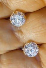 14K Solid Yellow Gold With 7mm Cubic Zirconia Screw Back Earrings  C75 