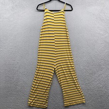 Topshop Women Jumpsuit Yellow Stripe Spaghetti Strap Straight Leg Pull On Size 8