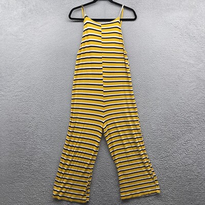 Topshop Women Jumpsuit Yellow Stripe Spaghetti Strap Straight Leg