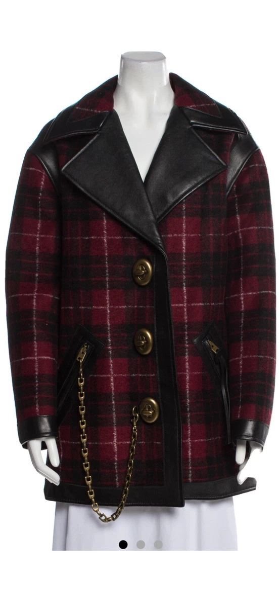 Coach wool coat sales with leather detail