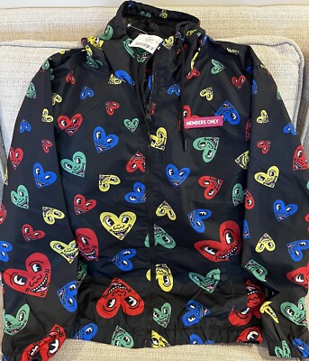 NWT Keith Haring Members Only Nylon Zip Up Jacket S Black Colored