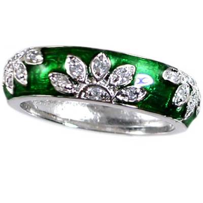  GREEN ENAMEL FLORAL CZ BAND RING_SIZE-6__925 STERLING SILVER - NF