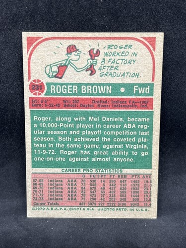 1973-74 Topps #231 Roger Brown - EX - Bild 2 von 2