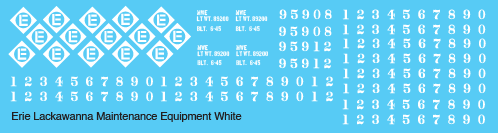 HO Scale - Erie Lackawanna Maintenance Equipment White Decals