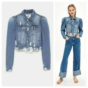 zara denim jacket with puff shoulders