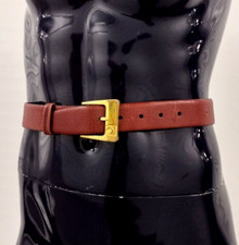 Mens Designer 1970s PIERRE CARDIN Belt Brick Brown Leather Gold Buckle 70s Spain