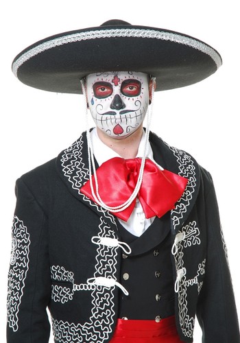 JUMBO LARGE BLACK MEXICAN MARIACHI SOMBRERO HALLOWEEN DAY OF THE DEAD HAT G0574 - Picture 3 of 4
