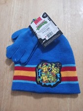 RETRO Teenage Mutant Ninja Turtles Winter Knit Hat  Gloves Set Logo Beanie NWT