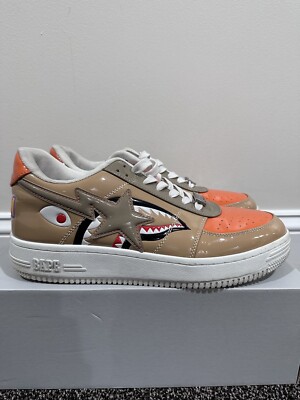 Bape Bapestas Mad Shark Colorblock Tan/Orange Low Sneakers | eBay