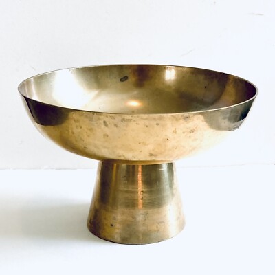 Vintage Solid Brass Pedestal Bowl 9x6'' Home Centerpiece 50s Mid-Century MCM Deco