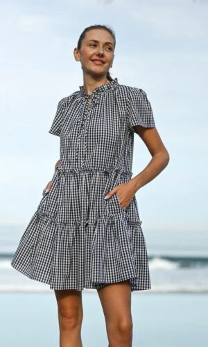 WYATT WYLDE Chime Dress Gingham Black And White Size L - Picture 1 of 8
