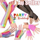Ladies Fishnet Gloves Rainbow Fingerless Neon Party Dance 70s 80s Womens Glove