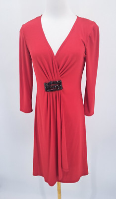 Boston Proper Dress Size XS Extra Small Red Women Fit & Flare 3/4 sleeve
