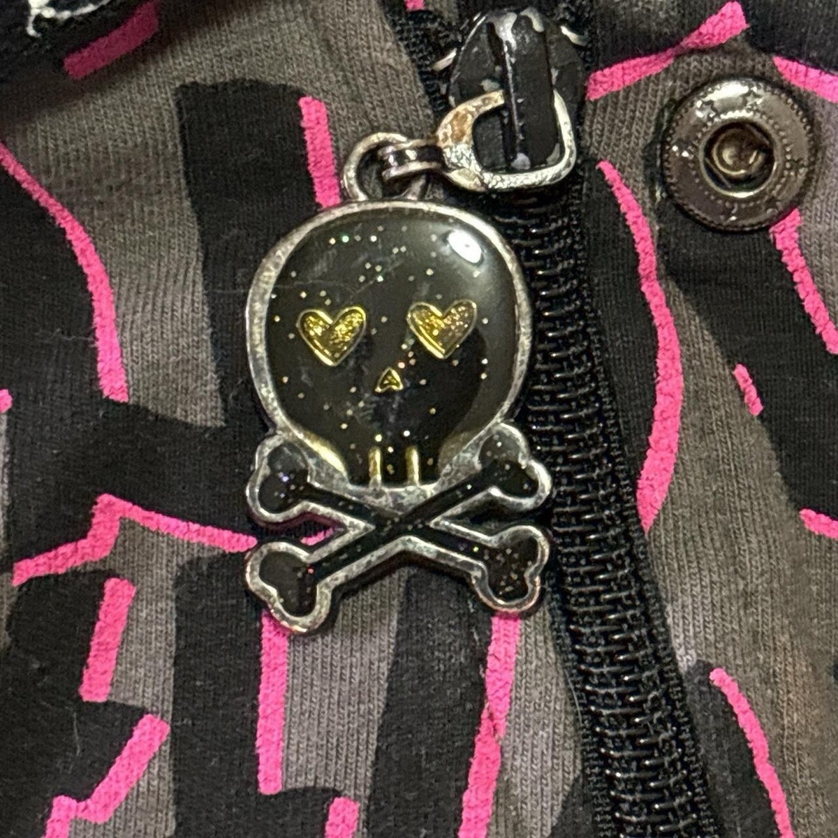 Abbey Dawn pink Grey Zip up Hoodie Avril Lavigne Large Emo Skull