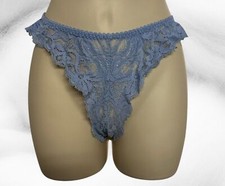 Victorias Secret Gold Crown Label Lace Thong Panties Size S Blue Vintage