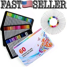 Positive Art Fineliner Coloring Book Pens Set - 60 Colors Ultra Fine 0.4mm Tips
