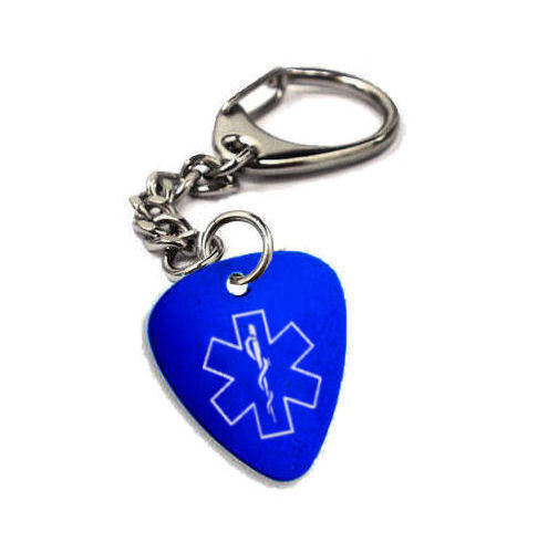 Personalised Guitar Pick Plectrum Medical Tag Keyring Keychain| Engraved