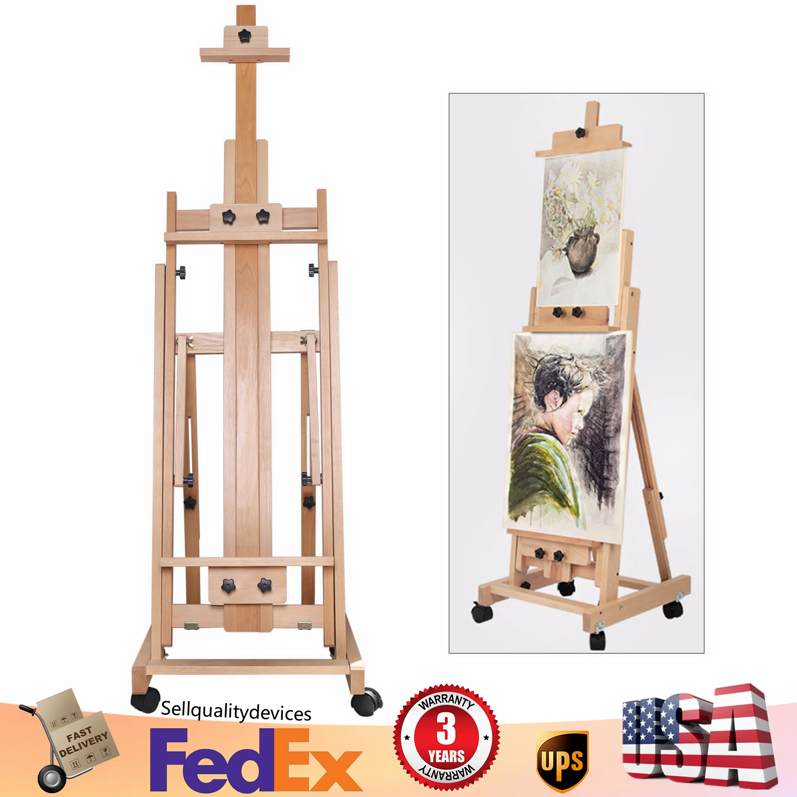 HeavyDuty Studio Artist Easel Large H-Frame Wood Painting Art Easel Standing !