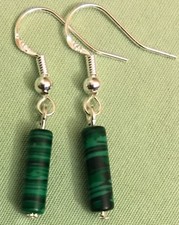 MALACHITE TUBE BEAD EARRINGS with Sterling Silver Ear Wires