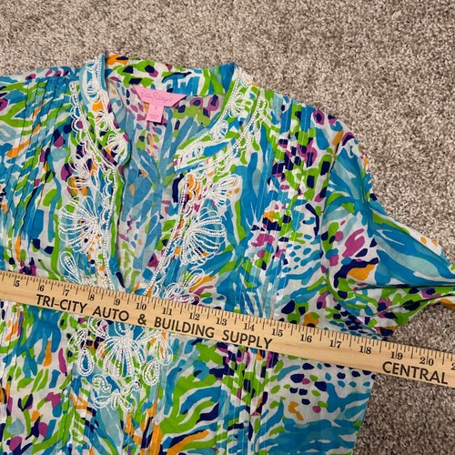Lilly Pulitzer Sarasota Tunic Sea Soiree Women Size Small Beaded Cotton Floral - Picture 3 of 8