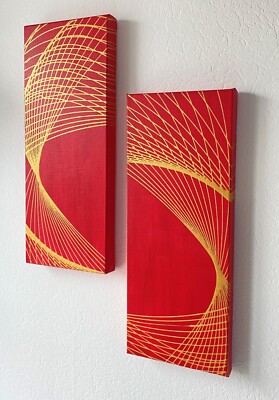 Acryl Pendel Malerei auf Leinwand 20x50 im 2er Set, handgemalte Unikate