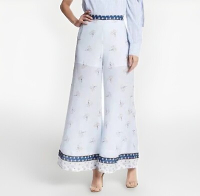 Anthropologie Endless Rose Size S Pant Blue Lotus Lined Wide Leg Boho Romamtic