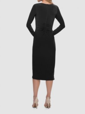 $298 La Femme Women's Black Ruched Knee Length Long Sleeve Jersey Dress Size 8 $298 La Femme Women's Black Ruched Knee Length Long Sleeve Jersey Dress Size 8