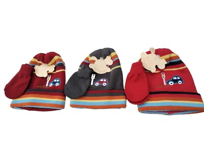 Baby Boy Knitted Hat And Mittens Winter Warm Gloves Set, Car