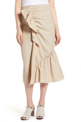 Halogen 153455 Women's Ruffle Front Midi Skirt Tan Thread Sz. 12 - 第 1/2 張圖片