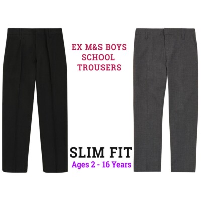 Ex M&S Jungen Schulhose Slim Fit schwarz grau verstellbarer Bund Alter 2-18 Jahre