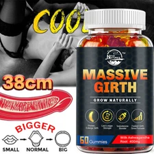 #1 BEST-MALE ENLARGER THICKER LONGER BIGGER 3" GROWTH ENLARGEMENT 60 GUMMIES