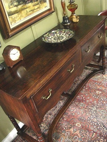 ANTIQUE OAK 2 DRAWER DRESSER BASE/SIDEBOARD/SIDE TABLE ~ BOBBIN TURNING c1900s - Picture 3 of 14