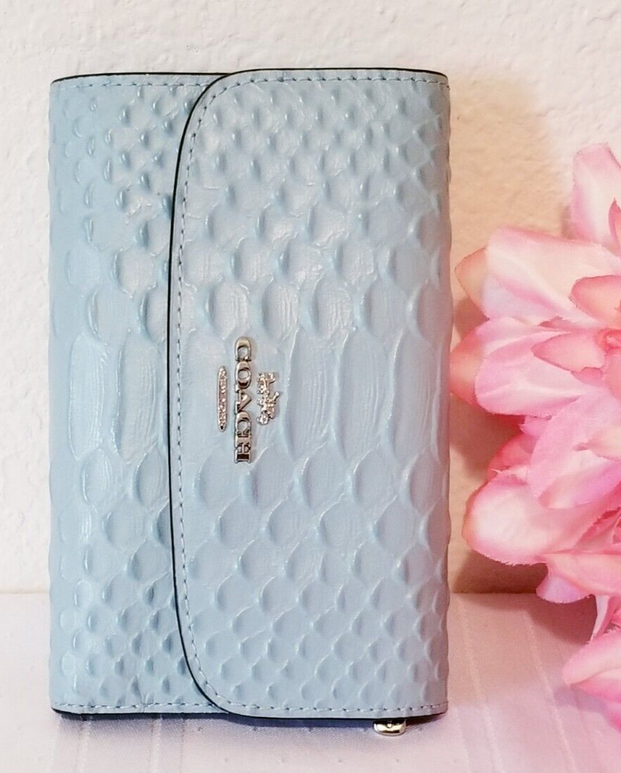 COACH NEW YORK PYTHON EMBOSSED CLEAR BLUE LEATHER… - image 4