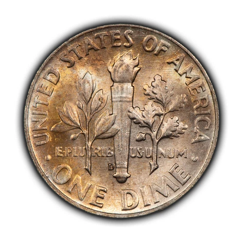 1964-D 10c Roosevelt Silver Dime - Thick Neon Toning - BU - SKU-Y5608