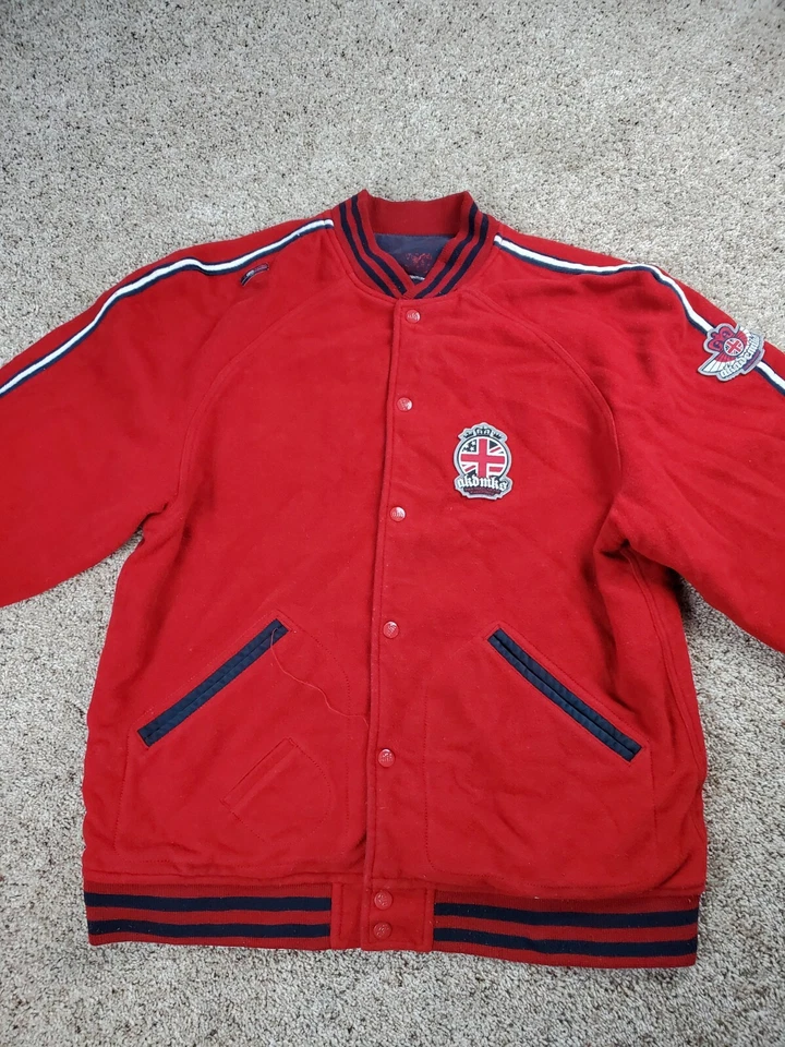 Vintage Akademiks Varsity Jacket XL Mens Red Snap Front Stitched Wool Blend Y2K  - Image 4 of 4