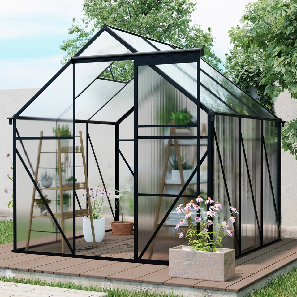 6x6 6x8 6x10 8x6 8x10 FT Outdoor Greenhouse with Sliding Door & Vents for Garden - Image 4 of 4