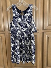 Womens Fit  Flare Sleeveless Dress  Size S  Floral Blue/Ivory